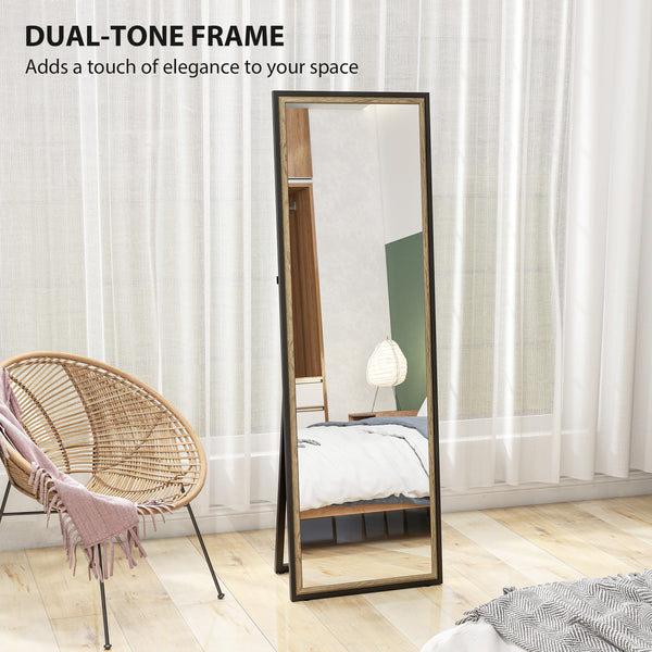 Full-length mirror with two-tone frame, black and gold