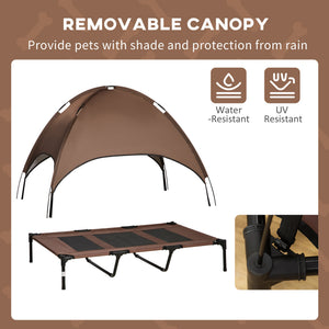 Elevated dog bed with canopy, coffee color