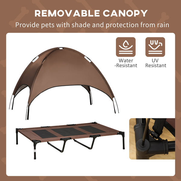 Elevated dog bed with canopy, coffee color