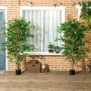 Set of 2 artificial ficus trees, 1.80 m tall, indoor plants with pot, for indoor decoration