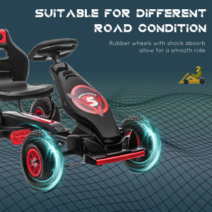 Pedal go-kart with adjustable ergonomic seat, handbrake, red