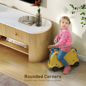 Modern TV cabinet with marble effect top, 3 drawers and 2 open shelves, natural