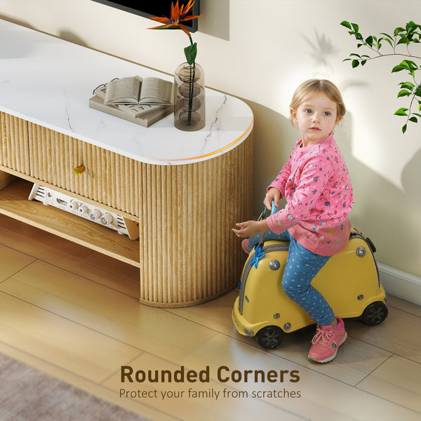 Modern TV cabinet with marble effect top, 3 drawers and 2 open shelves, natural