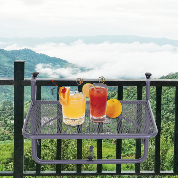 Adjustable metal balcony table, for outdoor balconies, gray