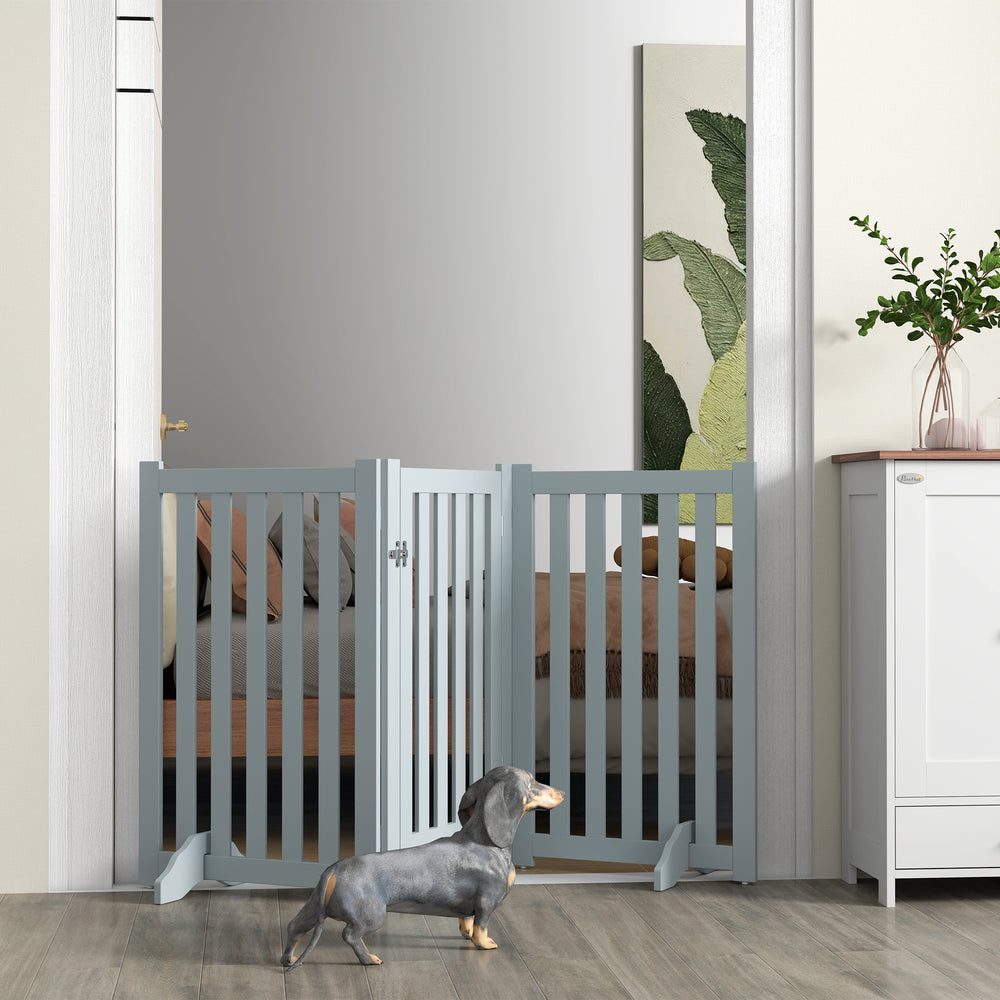 3-Panel Foldable Dog Gate with Feet, Grey