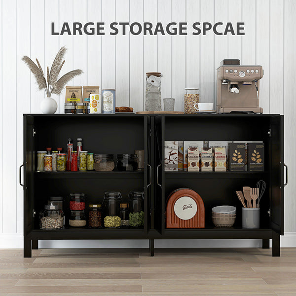 Storage buffet with sliding barn door and adjustable shelf, black oak