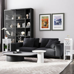 Set of 2 side tables with drawer and open storage shelf, white