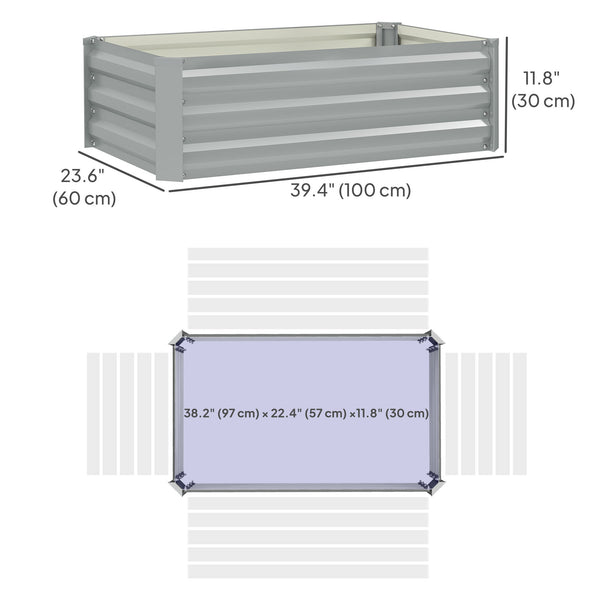 Set of 2 Galvanized Raised Garden Planters, Light Grey