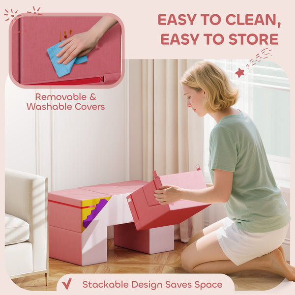 2-piece foam climbing blocks with removable pink cover