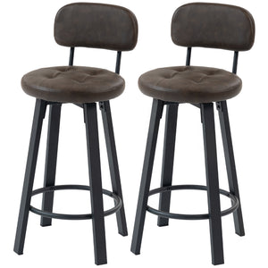 Set of 2 Upholstered Bar Stools with Footrests and Backrests for Kitchen Counter, Brown