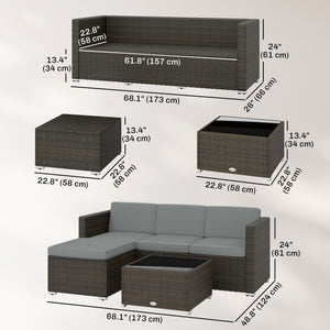 3-Piece Outdoor Patio Wicker PE Rattan Conversation Set with Cushions and Glass Coffee Table