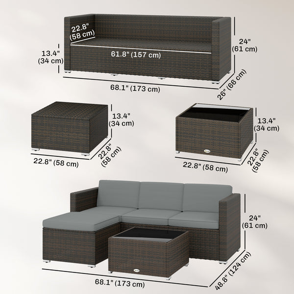 3-Piece Outdoor Patio Wicker PE Rattan Conversation Set with Cushions and Glass Coffee Table