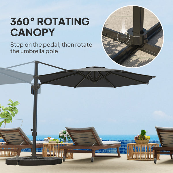 10-foot cantilever parasol with aluminum pole and adjustable tilt, grey