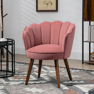 Armchair with velvet fabric and wooden legs, pink
