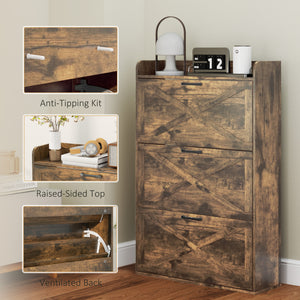 Farmhouse Style Shoe Cabinet with 3 Drop-Down Drawers and Adjustable Shelves, Rustic Brown
