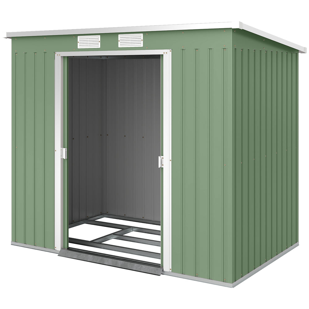 Galvanized steel garden shed with foundation kit - Green