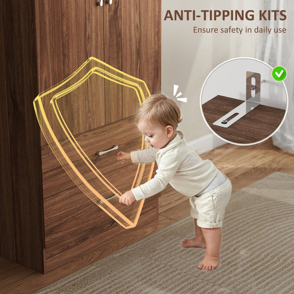 Wardrobe with hanging rod and 2 doors with 2 drawers, walnut