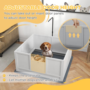 Whelping box with retractable light stand and waterproof mat
