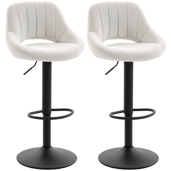 Set of 2 swivel counter-height bar stools with openwork backrest and adjustable height, cream.