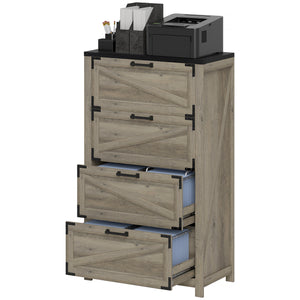 Country Style 4 Drawer Filing Cabinet with Adjustable Hanging Bars for Letter, A4, Legal Size, Grey