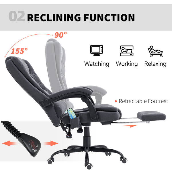 7-point vibrating massage chair with footrest and reclining backrest, black