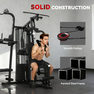 Multifunction home gym with 152 lb adjustable weight stack