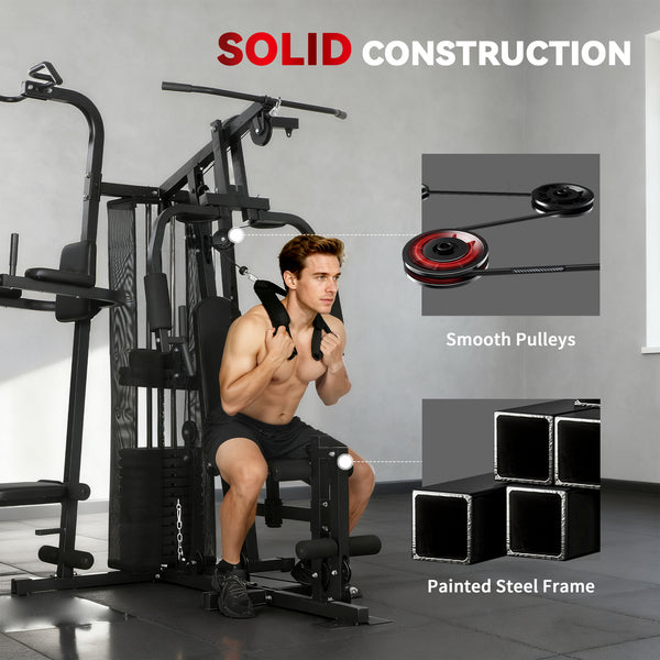 Multifunction home gym with 152 lb adjustable weight stack