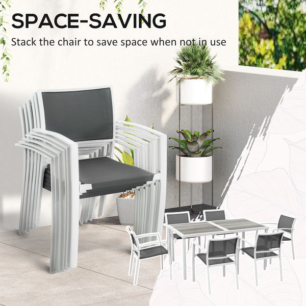 7 Piece Outdoor Dining Set with 6 Stacking Chairs, White