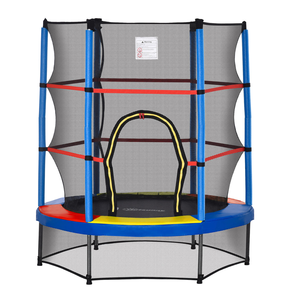 Outsunny Kids Trampoline: Φ55" Round, Safety Net, Indoor Bouncer, 3-6 Years, Steel Frame, Multi-Colored |