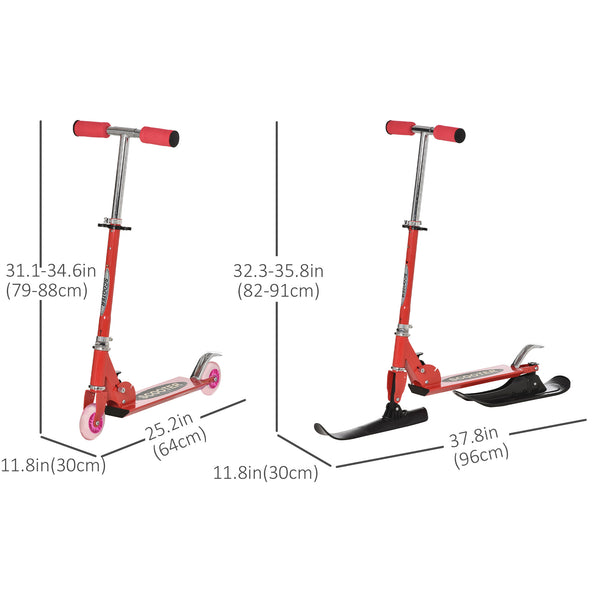 Convertible scooter with wheels and blades, red