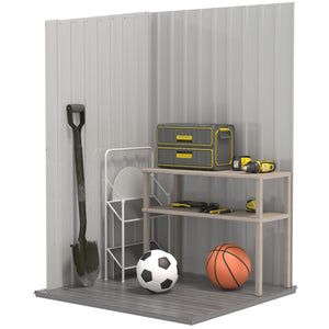 Lean-to garden shed in galvanized steel with lockable door, grey