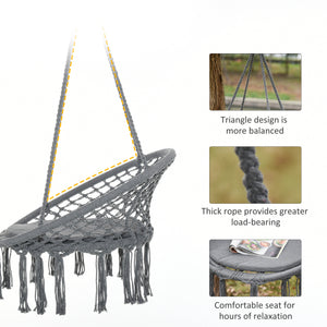 Hanging rope hammock with backrest, dark grey