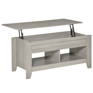 Lift-up coffee table with hidden storage compartment, light grey
