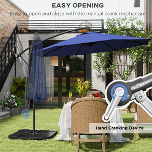 9.6-foot cantilever parasol with base and crank, navy blue