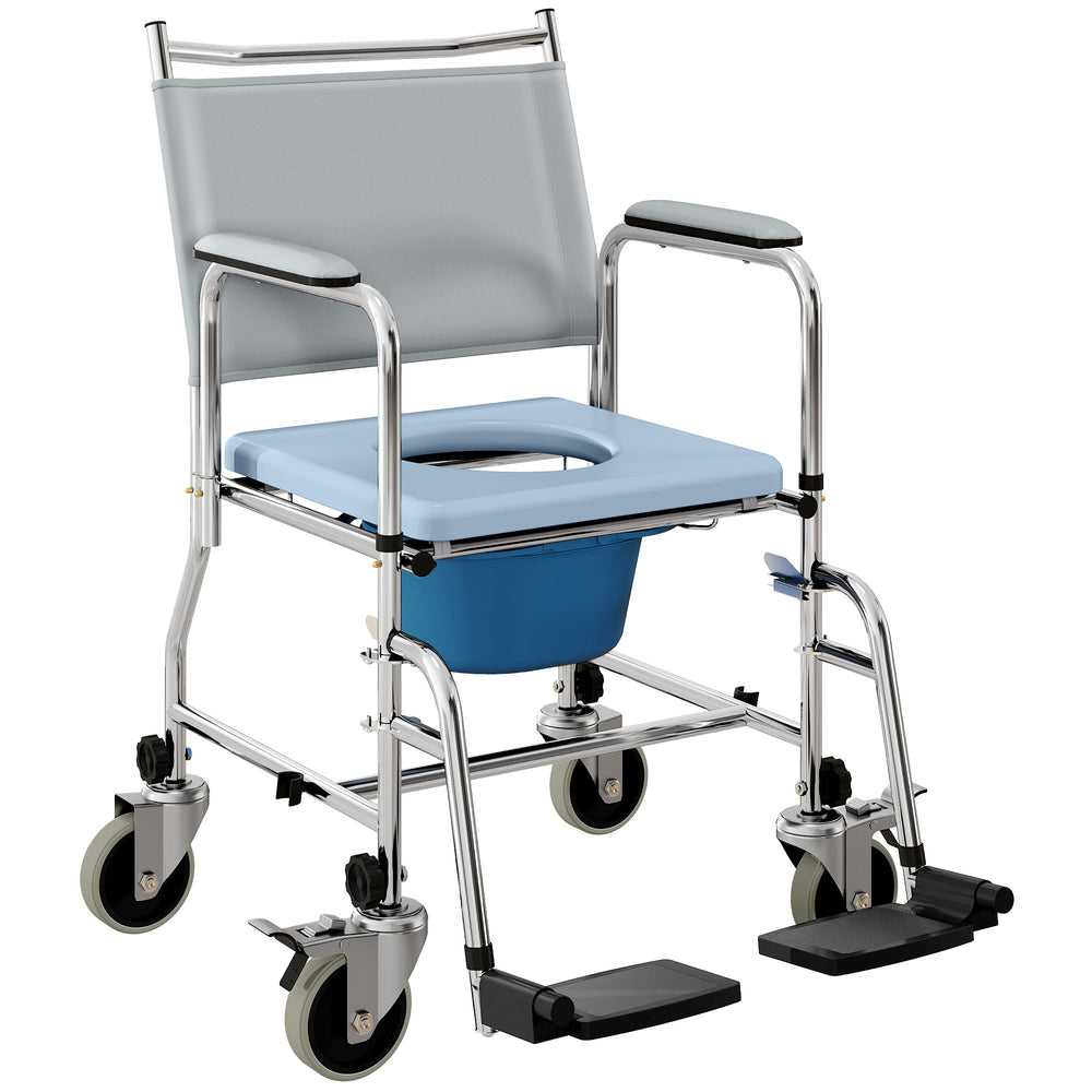 4-in-1 wheeled shower chair with padded seat and pail – Gray