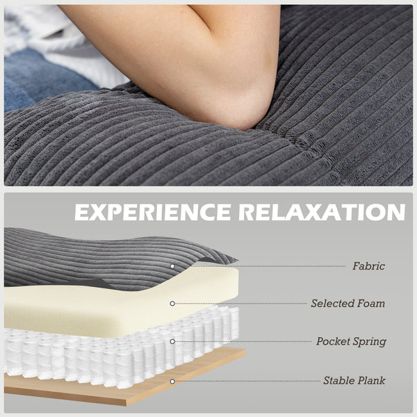 U-shaped corner sofa with double chaise longue, 4-seater with wooden legs, dark grey