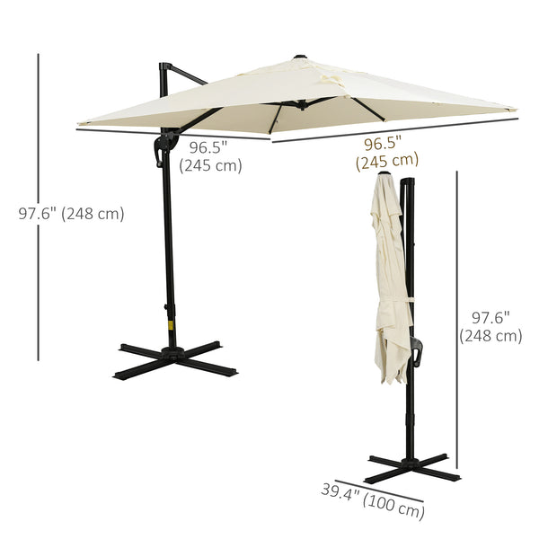 8-foot square cantilever parasol with cross base, cream white