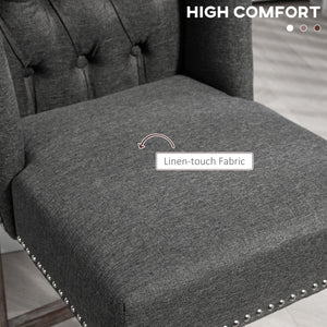 Set of 2 upholstered bar stools with studded backrest and footrest, dark grey