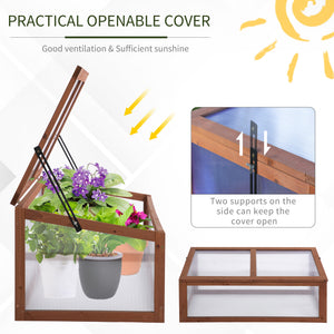 Wooden cold frame with hinged and tilting lid, brown