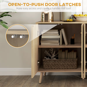 Buffet with storage, modern style, fluted legs and adjustable shelves, natural wood