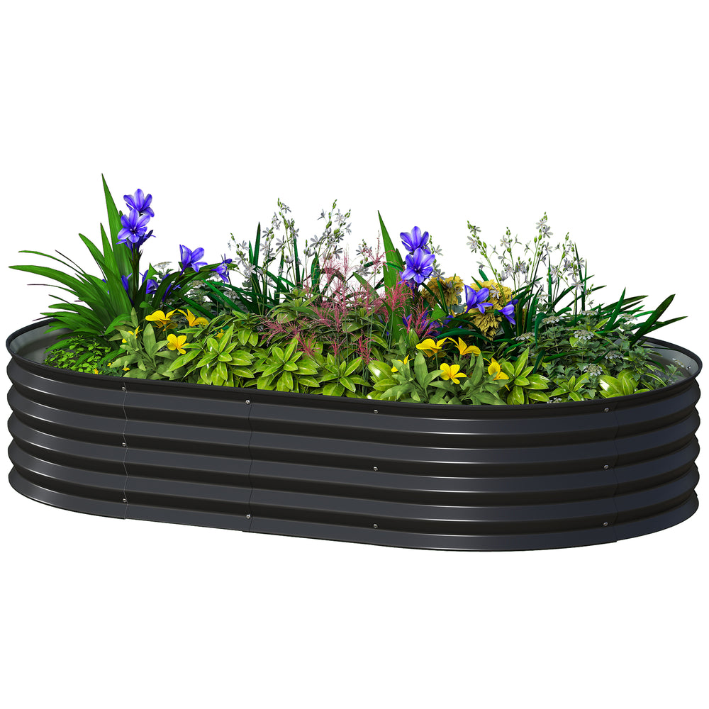 Galvanized raised outdoor planter with metal support, black