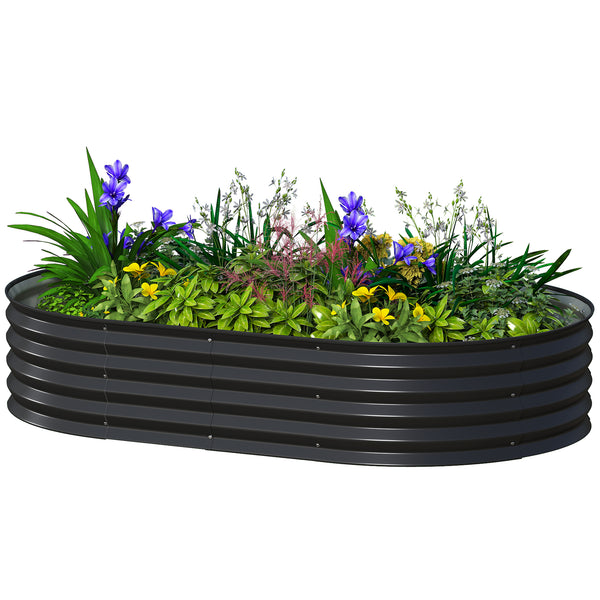 Galvanized raised outdoor planter with metal support, black