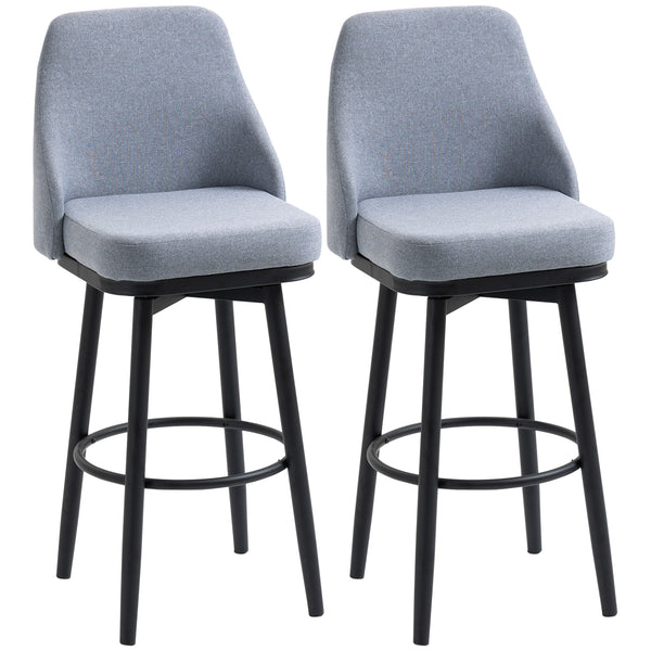 Set of 2 Light Grey Modern Design 360° Swivel Bar Stools with Footrest and Steel Legs