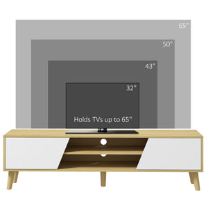 65-inch TV stand with soft-close door, oak and white