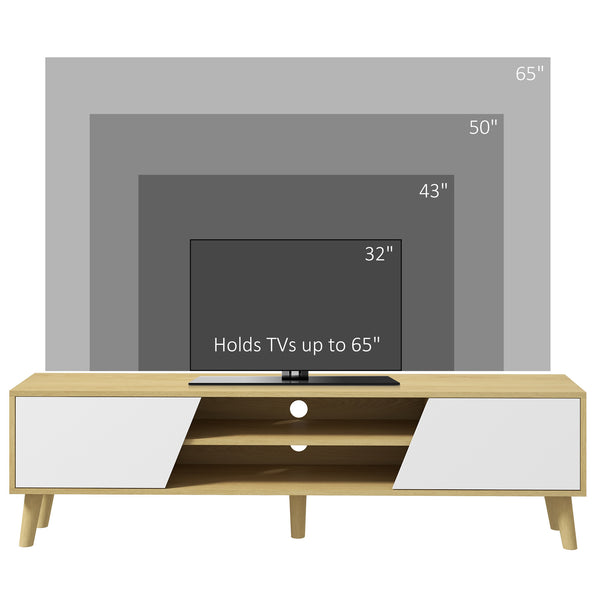 65-inch TV stand with soft-close door, oak and white