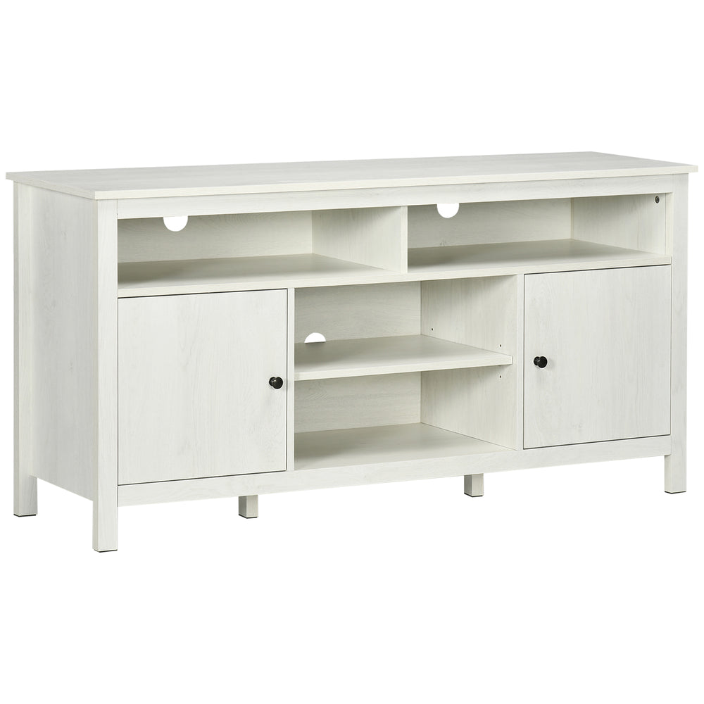 TV stand for TVs up to 55 inches with storage cupboard and shelves, white