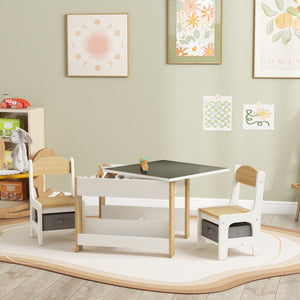 3-Piece Kids Table and Chair Set with Reversible Top and Chalkboard