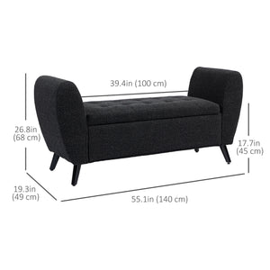 Upholstered storage bench with armrests, black
