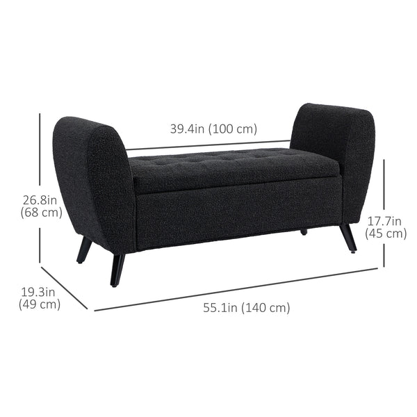Upholstered storage bench with armrests, black