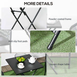 Square folding coffee table with metal top, black